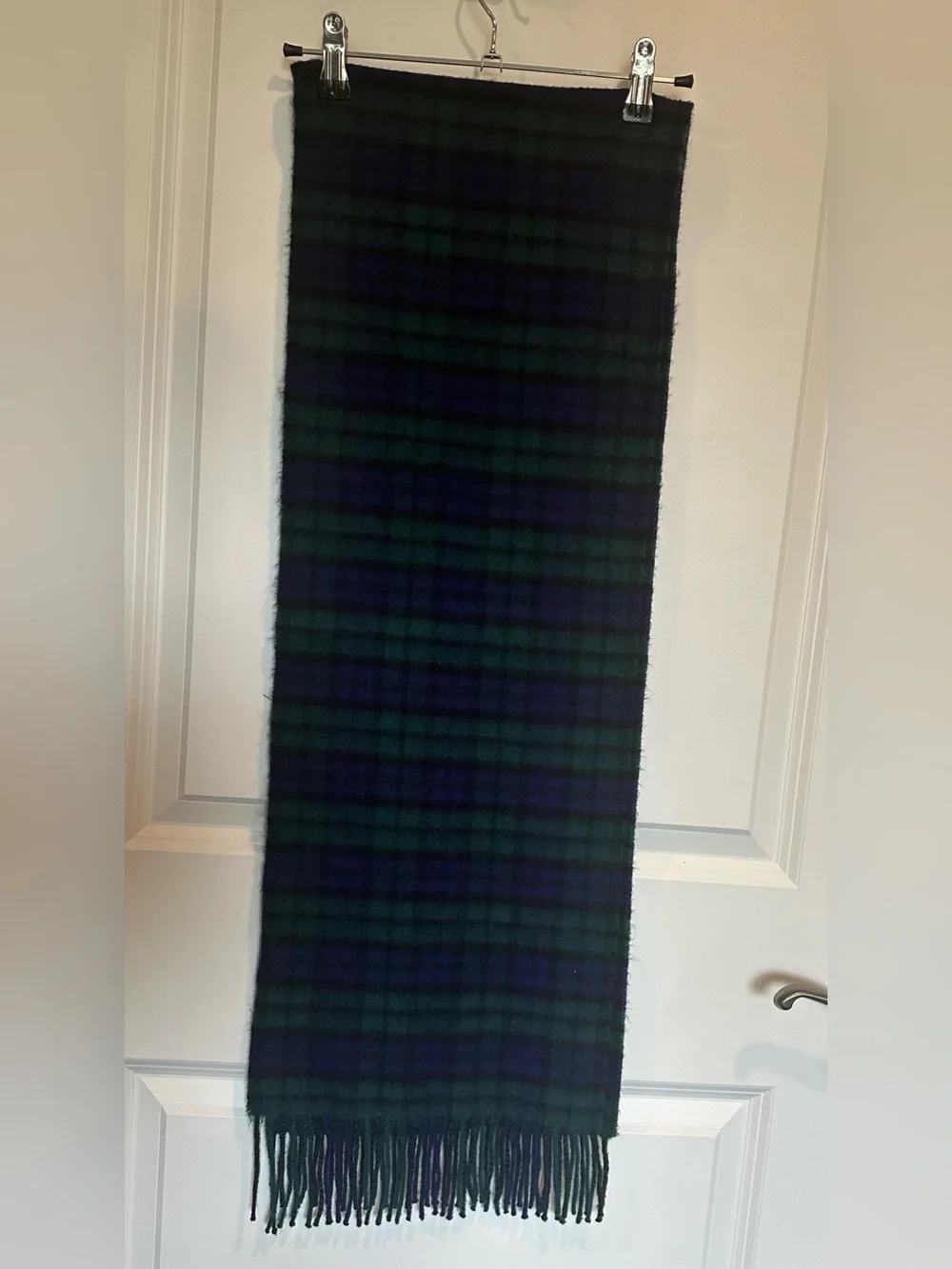Classic Cashmere Blackwatch Plaid Fringe Scarf - Navy & Green